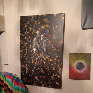 Floral Skeleton Canvas Wall Art - Black and Orange